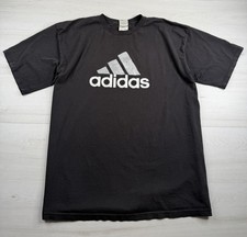 Vtg Adidas T-Shirt Black Faded Distressed Big Logo Tee Boxy Y2K USA Made Mens XL