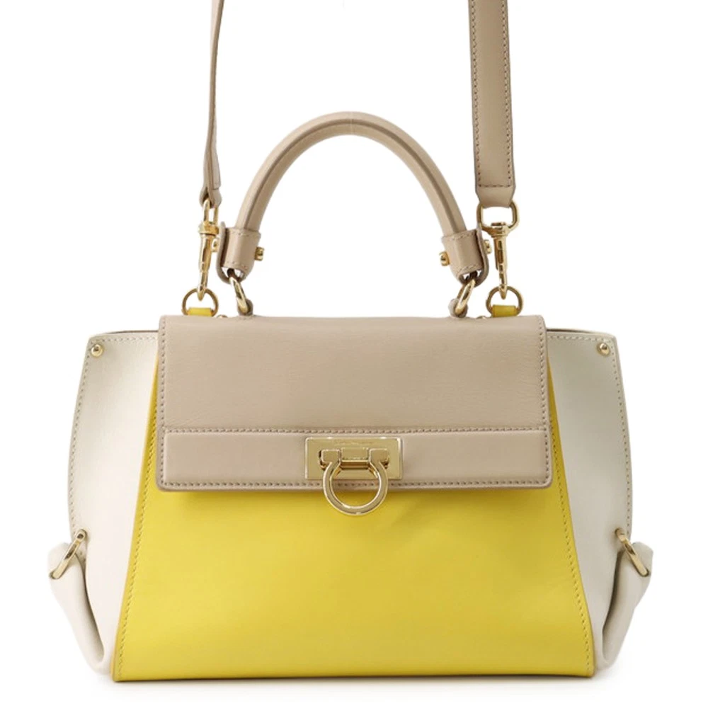 Ferragamo — Ferragamo Sofia Gancini 2-way Bag Calf Leather Mimosa/White/Beige 21D570