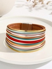 Color Multi-Layer PU Leather Wrap Bracelet With Zinc Alloy Clasp Size A
