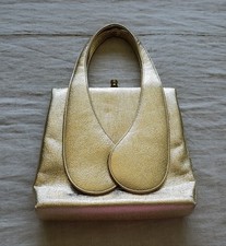 Vintage Gold Handbag Purse Top Handle Bag Evening Party Snap Close Medium