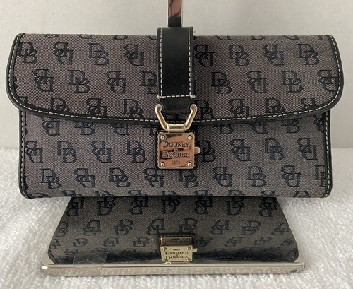 Dooney Bourke Vintage Monogram Wallet Canvas Leather Blue Black - Picture 1 of 12