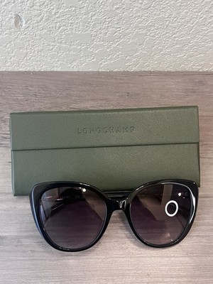 Longchamp Oversized Black Sunglasses   Purple Lenses   Cat Eye   NWT Full Set