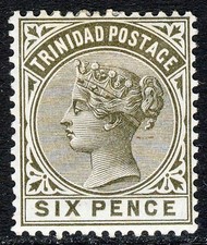 TRINIDAD Queen Victoria 1884 6d. Olive-Black Wmk Crown CA SG 111 MINT