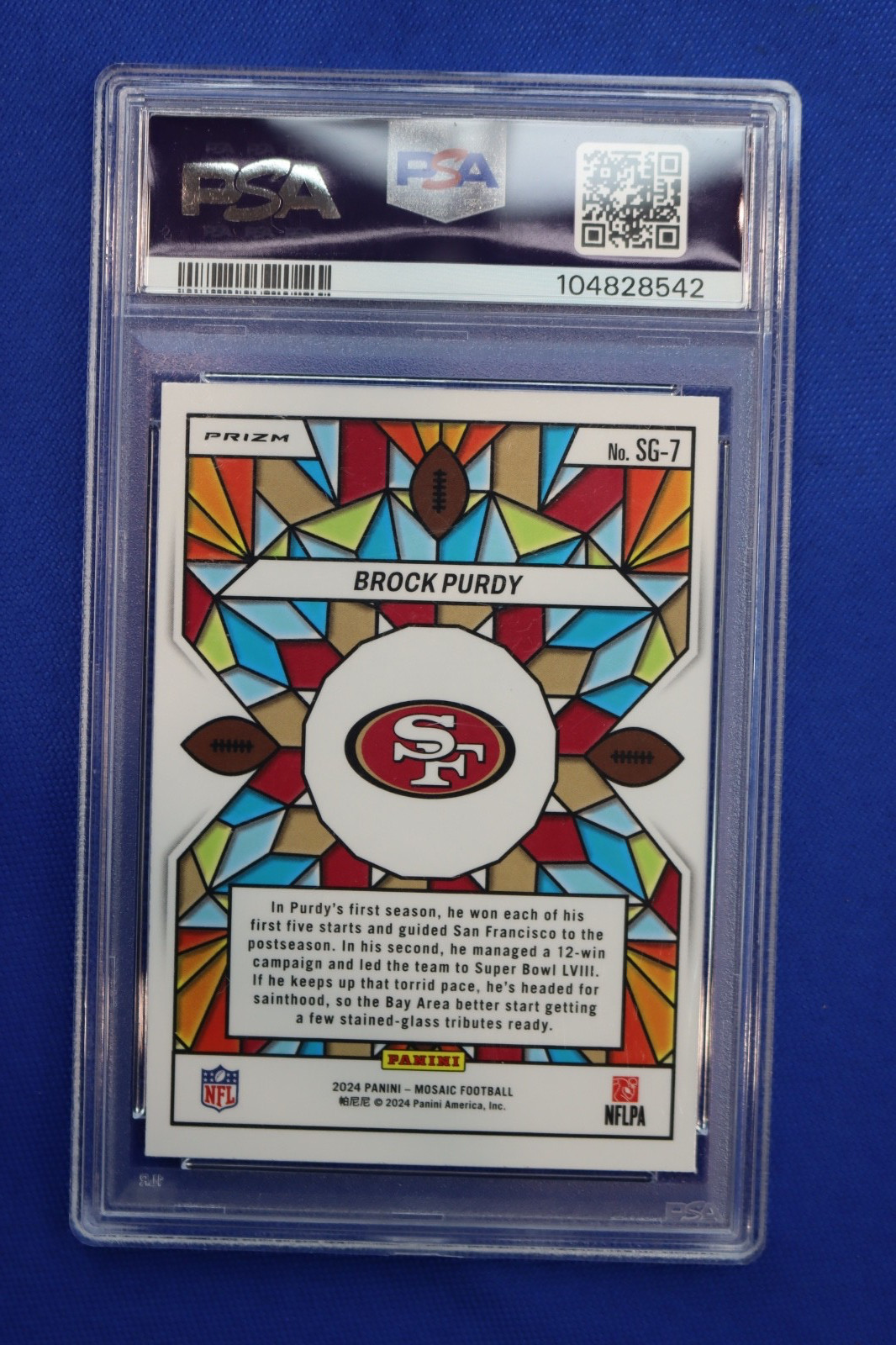2024 Panini Mosaic Prizm BROCK PURDY Stained Glass Card #SG7 PSA MINT 9 49ERS QB view 5