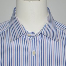 DAVID DONAHUE Classic Fit Blue Purple Striped Cotton Dress Shirt 17 36/37