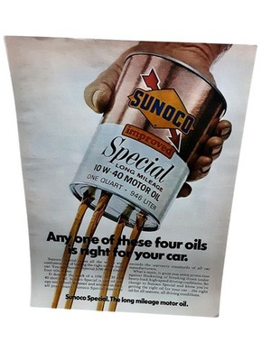 1972 Sunoco Special Motor Oil Vintage Print Ad 10W-40 Auto Advertising