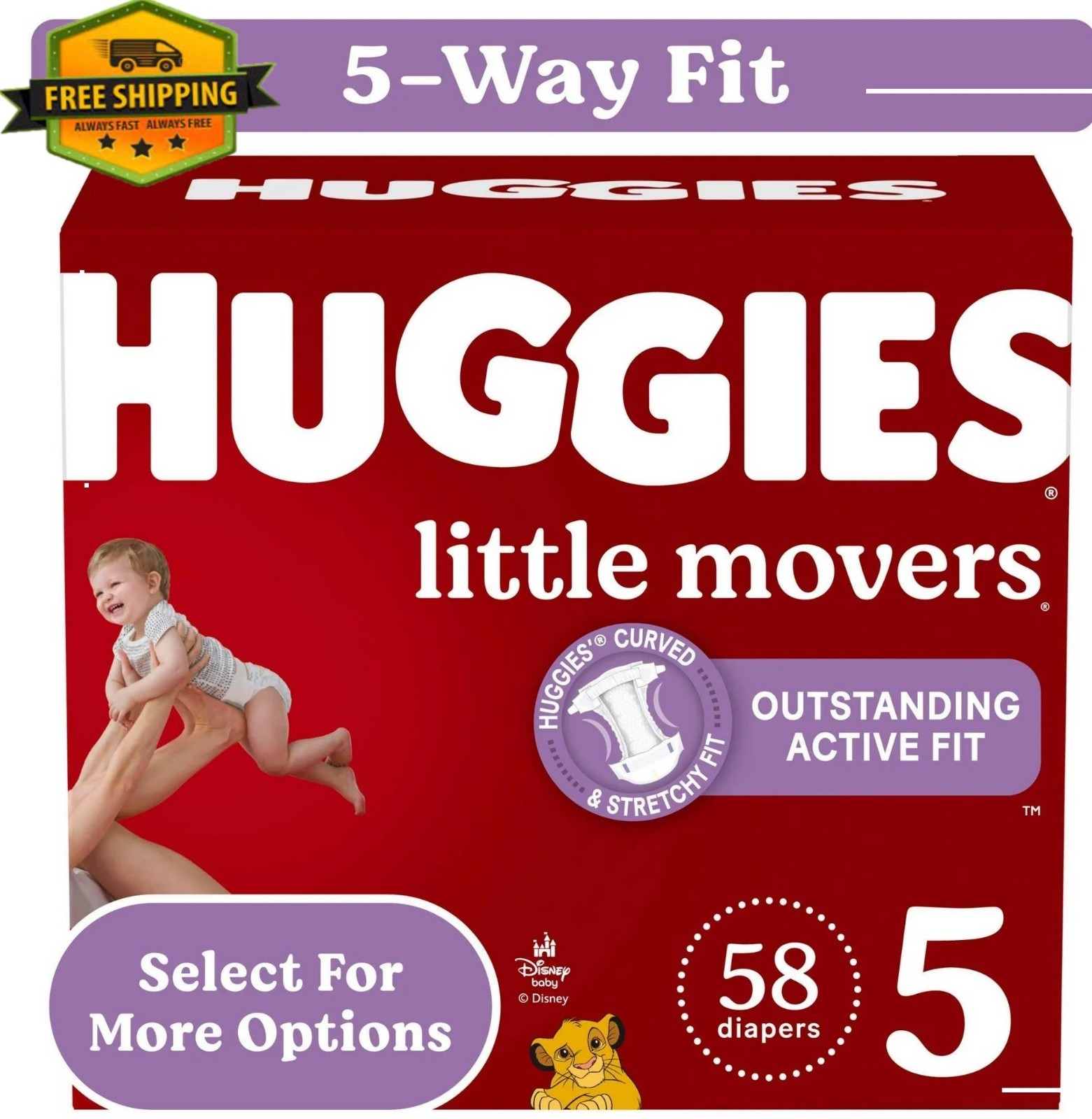 Huggies Little Movers Diapers, Size 5 (27+ lbs), Pack of 58