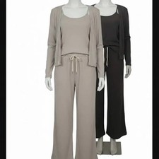 Women  s Spring Knit Top  Bottom Set Beige Brown