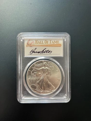 2020 (S) American Silver Eagle MS70 FDOI HOF Bruce Sutter Signed Pop 50
