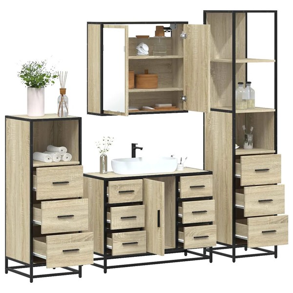 BadmöBel Set 4-Teilig Sonoma Eiche Holzwerkstoff BadezimmermöBel-image