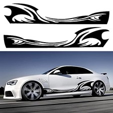 2Pcs 82'' Wave Flame Graphics Car Body Side Stickers Flame Racing Sports Black