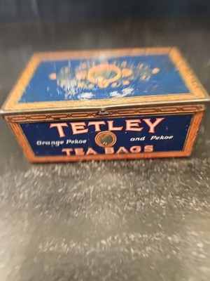 Tetley tea tin,hinged cover, Elephant graphics, blue in color Vintage 