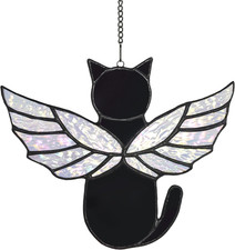 Angel Rainbow Wing Memorial Gifts - Stained Glass Cat Suncatcher, Loss of Cat Sy