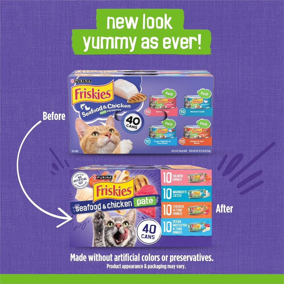 Purina Friskies Pate Seafood&Chicken Variety Pack,Wet Cat Food, 5.5 oz, 80 Can - Image 3 of 4