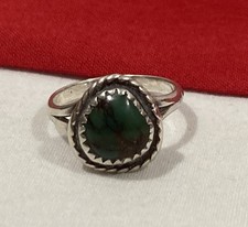 Vintage Native American 925 Sterling Silver Green Turquoise BAND RING SIZE 6