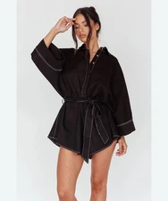 $89 Daytona Beach Long Sleeve Shirt Romper Black Large