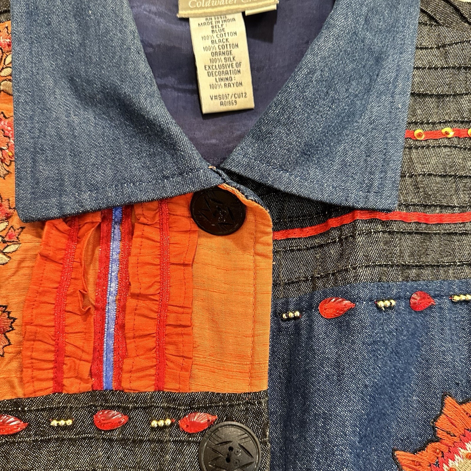 Coldwater Creek Jacket Patchwork Button M Orange … - image 12