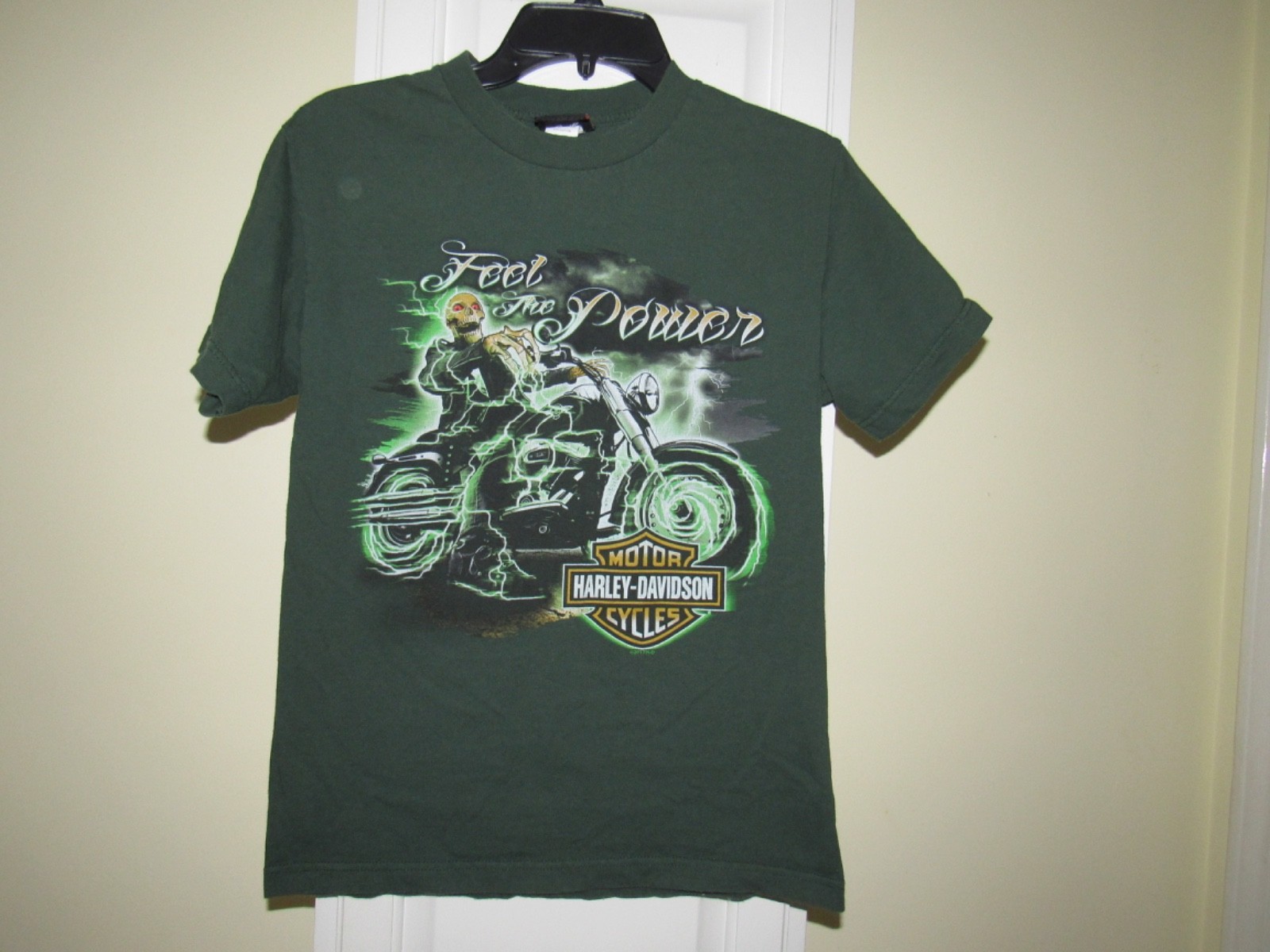 Harley Davidson Green Feel The Power Skull Skeleton T-Shirt Men’s Size Small