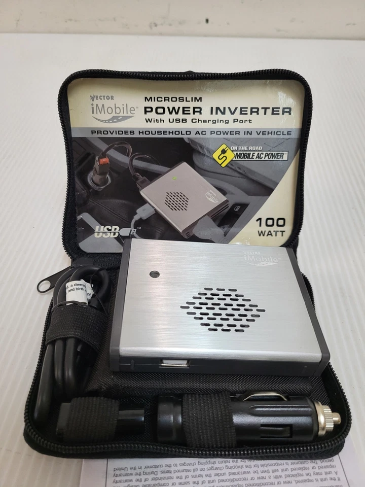 Adaptador de coche inversor de corriente delgado Vector iMobile VEC415 100 vatios con estuche Foto 3 de 4