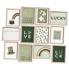12Pcs St. Patrick's Day Wall Art Print Boho Lucky Clover Shamrock Rainbow Art