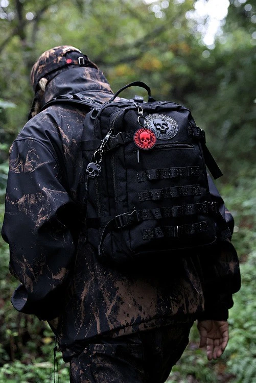 ByTheR Black Tactical Backpack Logo Patch Laptop Travel Korean Streetwear Bag