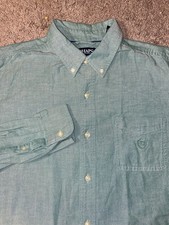 Chaps Stretch Oxford Mens Size Large Button Up Down Green Work Dress Beach Shirt