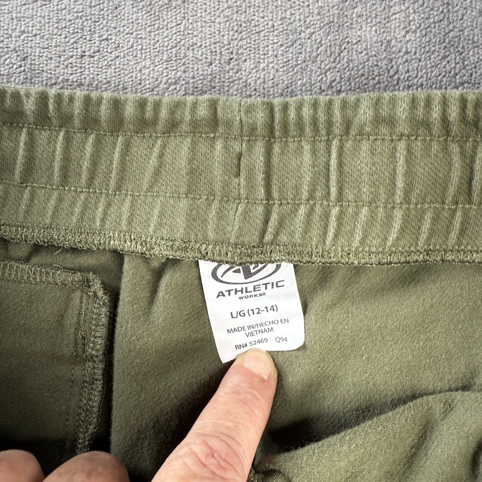 Pantalones Cortos Athletic Works Verde Cordón L 12-14 Cintura Elástica Bolsillos con Cremallera Foto 4 de 4