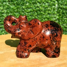 210G Natural Red Obsidian Crystal Hand Carved elephant Energy Healing Reiki