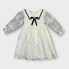 Girls Cottagecore Ivory Sheer Lace Princess Dress 130 Vintage Dollcore Holiday