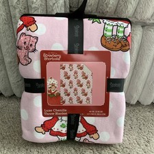 NEW Strawberry Shortcake Throw Blanket 46”x60” Luxe Chenille Soft Pink