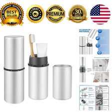 Aluminum Toothbrush Travel Case Holder with Cover Toothpaste Cup Silver 1 Pack