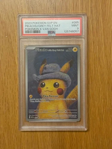 PSA 9 PIKACHU WITH GREY FELT HAT 2023 POKEMON SVP POKEMON X VAN GOGH #085 *MINT*