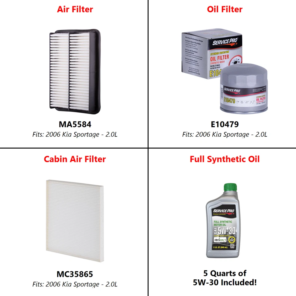2006 Kia Sportage 2.0L Complete Oil, Air & Cabin Filter Kit (5W-30) - Image 2 of 4
