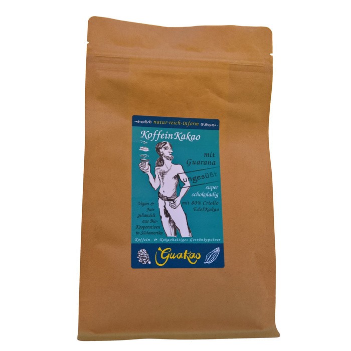 GuaKao - Cafeína Cacao con Guaraná | Sin azúcar y enérgico | Cacao Noble