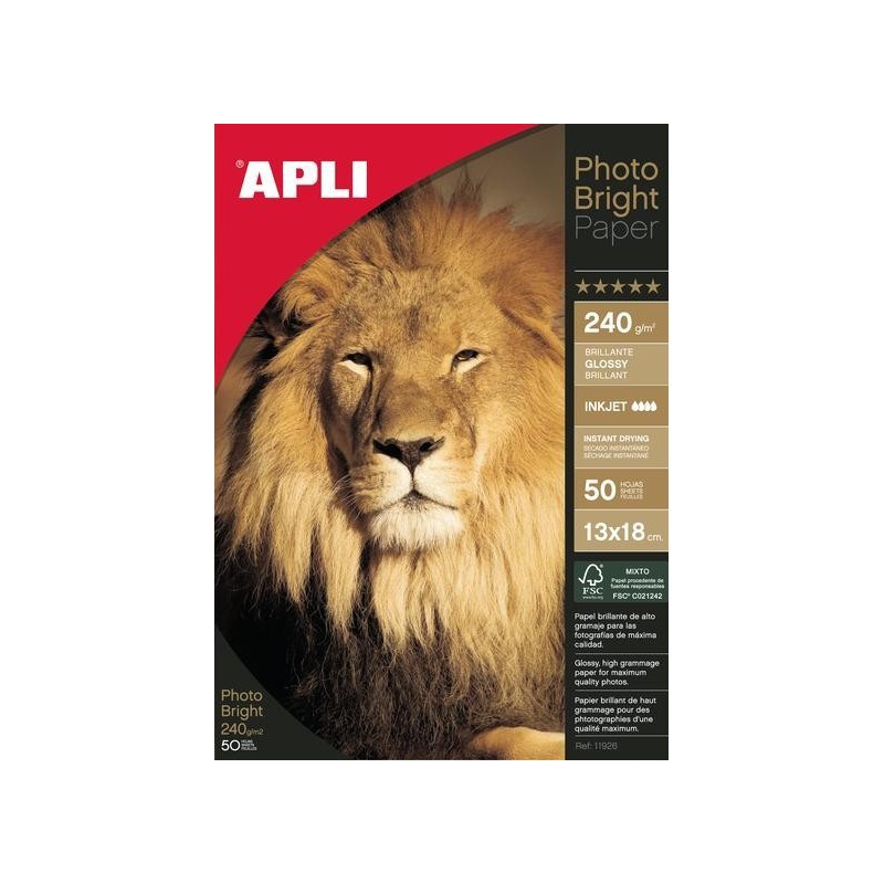 Papier brillant Apli Photobright 13 x 18 cm séchage instantané 240g 50 f.