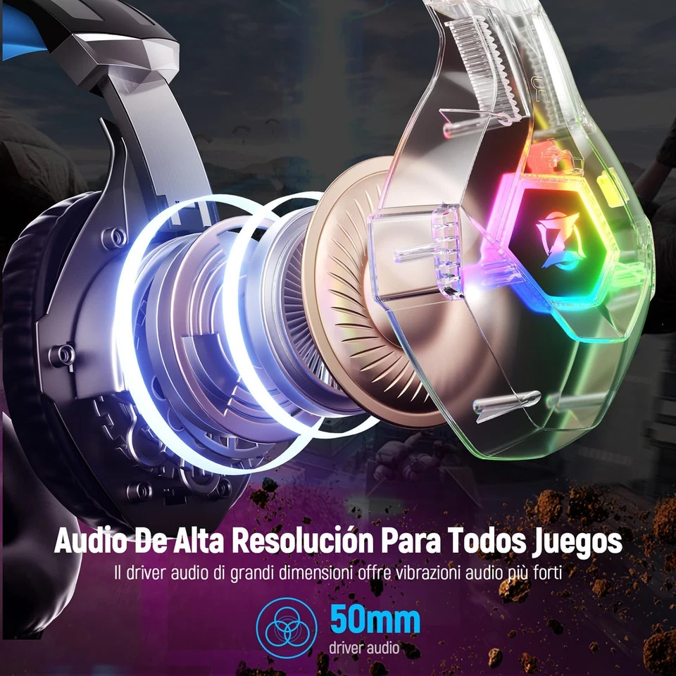 Cuffie Gaming PS4 PS5 PC Xbox One, Cuffie Con Microfono Cancellazione Del Rumore - Immagine 3 di 4