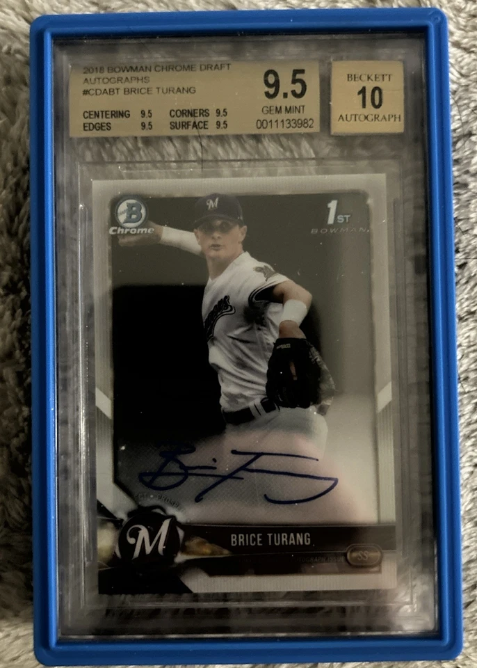 2018 Bowman Chrome Draft Picks 1st Auto Brice Turang #CDA-BT Brewers BGS 9.5-10 - Image 2 of 3