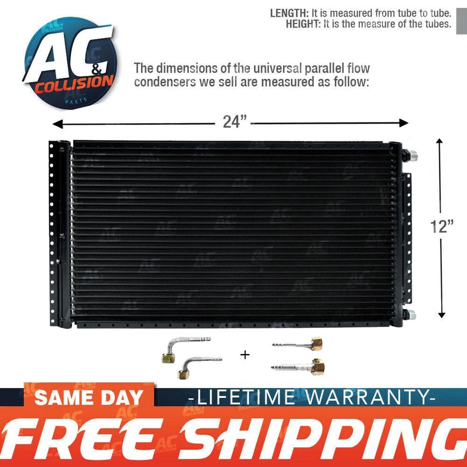 A/C AC Universal Condenser Kit Parallel Flow 12 x 24 O-ring Fittings ...
