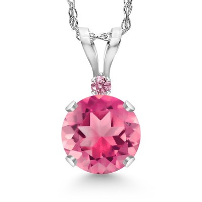 14K White Gold Pink Mystic Topaz and Pink Lab Grown Diamond Pendant Necklace