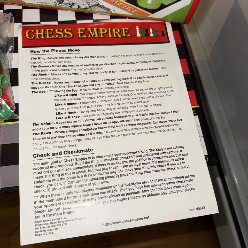 Vtg Chess Empire Board Game Featuring New Chess Piece SPY 100% Complete - Image 4 of 4