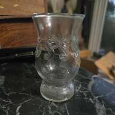 Vintage Juice Glass Seahorse Embossed Glass Waves