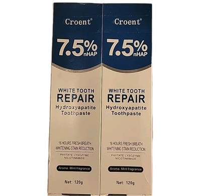 Croent 7.5% nHAP White Tooth Repair Hydroxyapatite Toothpaste Lot of 2, New Box
