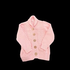 Girls 8  9yr Zebra Fish Pink Cable Knit Cardigan Pockets Grandma Core Preowned