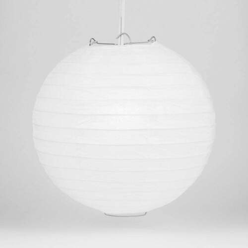 20" White Round Paper Lantern, Even Ribbing, Hanging Decoration - Picture 3 of 7