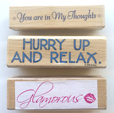 3 Lightly Used 3in Wood Mounted Rubber Stamps A Friendly Mixture of Sentiments