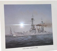 USS NEW HAMPSHIRE NAVAL Art Print Warship Chas Lundgren Embossed 50 States Ships
