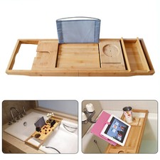 Bathtub Caddy Tray Bamboo Bath Tray Table Rack Tablet Phone Books Holder Shelf