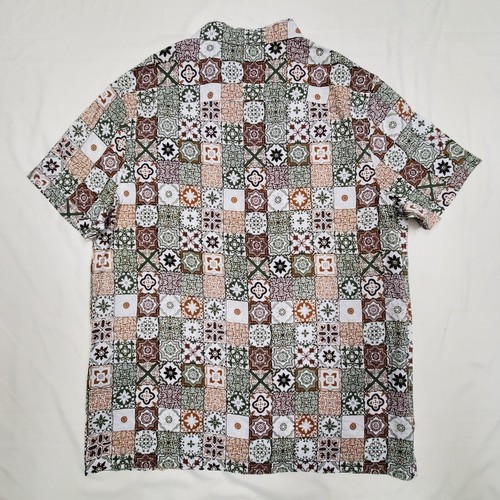 Large Karl Lagerfeld Paris Olive Brown White Slim Fit Medallion Print Shirt 44" - Picture 4 of 7