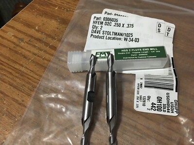 Double End-Square Center Cut End Mill 1/4'' x 1/2'' x 3-1/8'' Qty:2