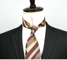 New Classic Striped Red Yellow JACQUARD WOVEN 100 Silk Men's Necktie Tie